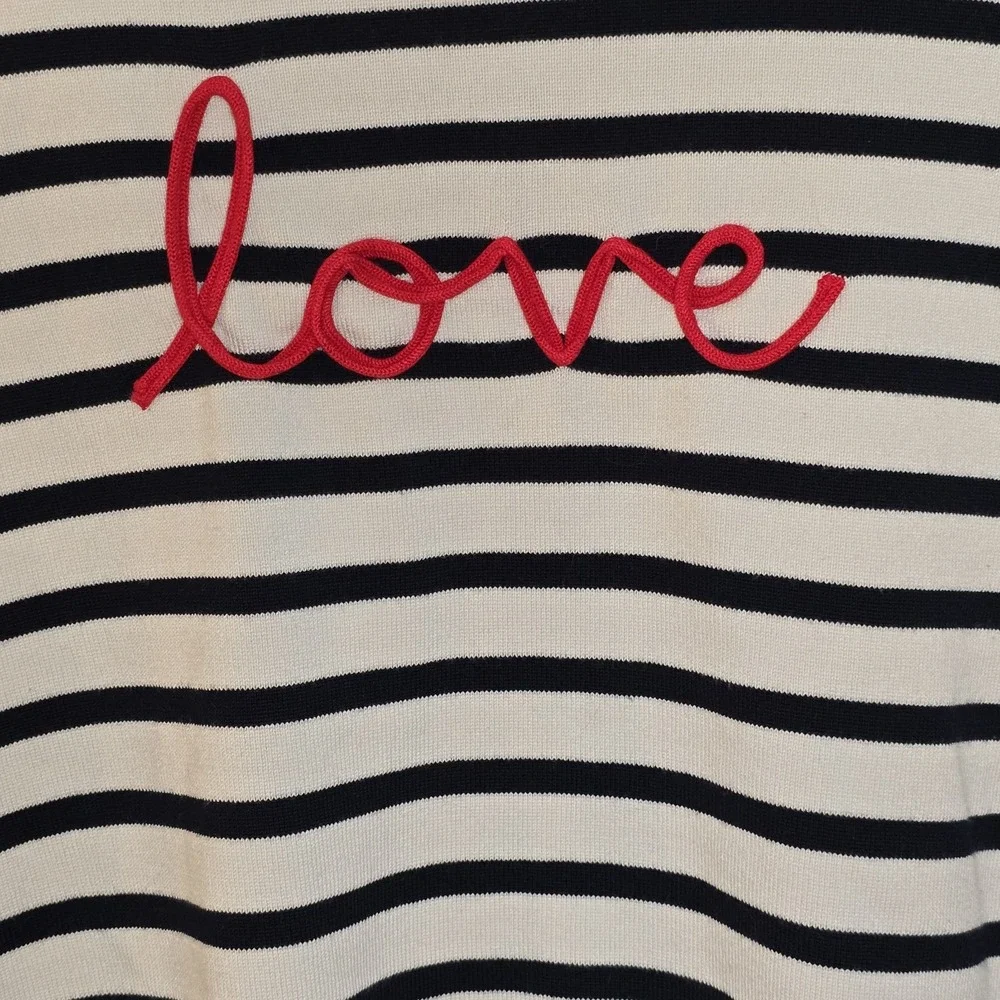 Marled Reunited Clothing White‎ Blue Strip Sweater Love Letters Medium Nautical